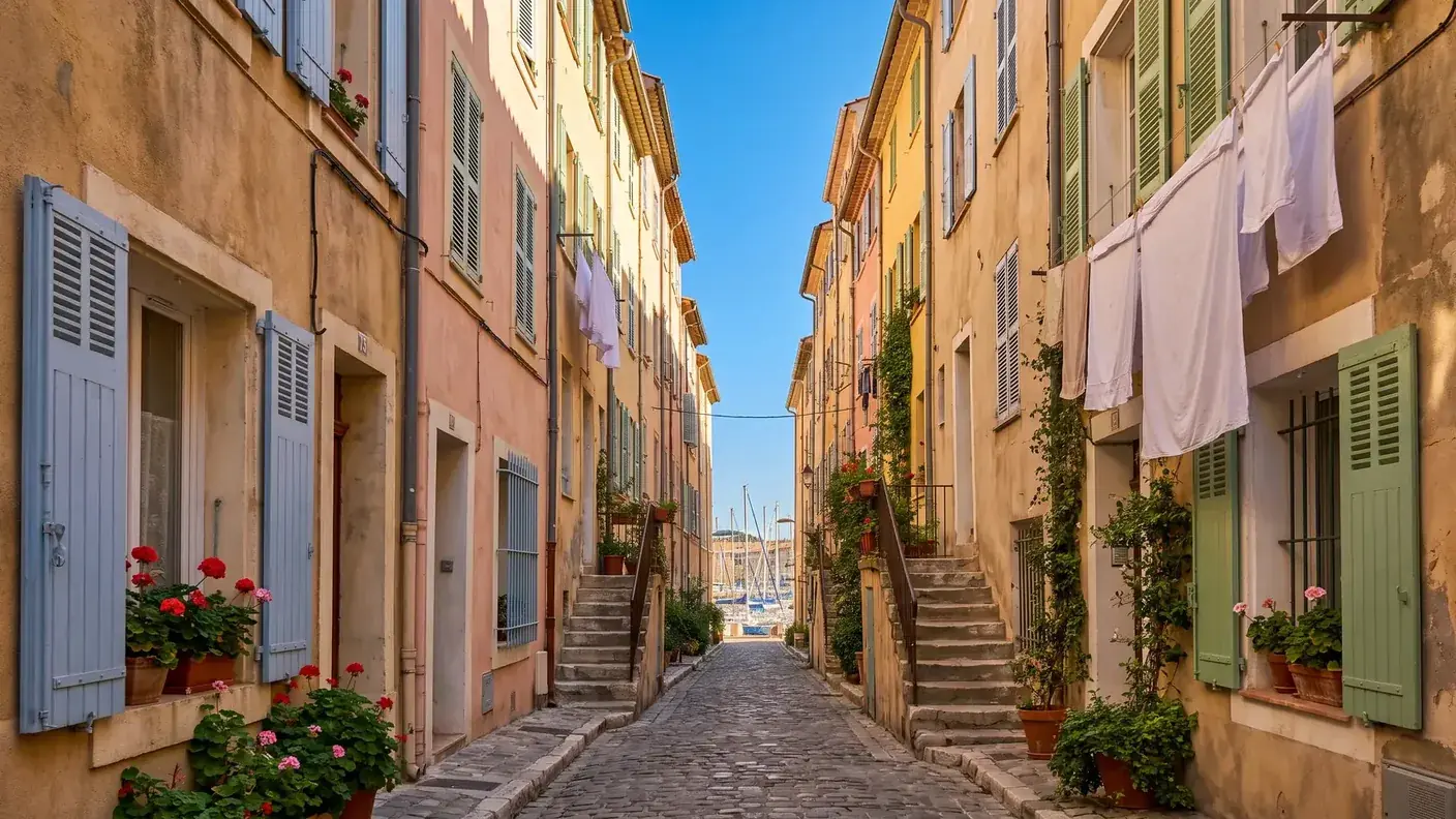 Ruelle du Panier à Marseille, façades colorées et linge aux fenêtres