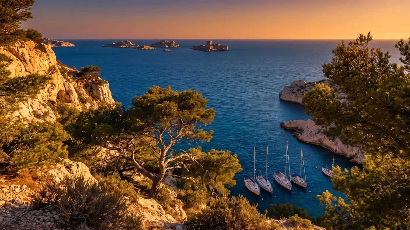 Corniche de Marseille face aux îles du Frioul et au Château d'If