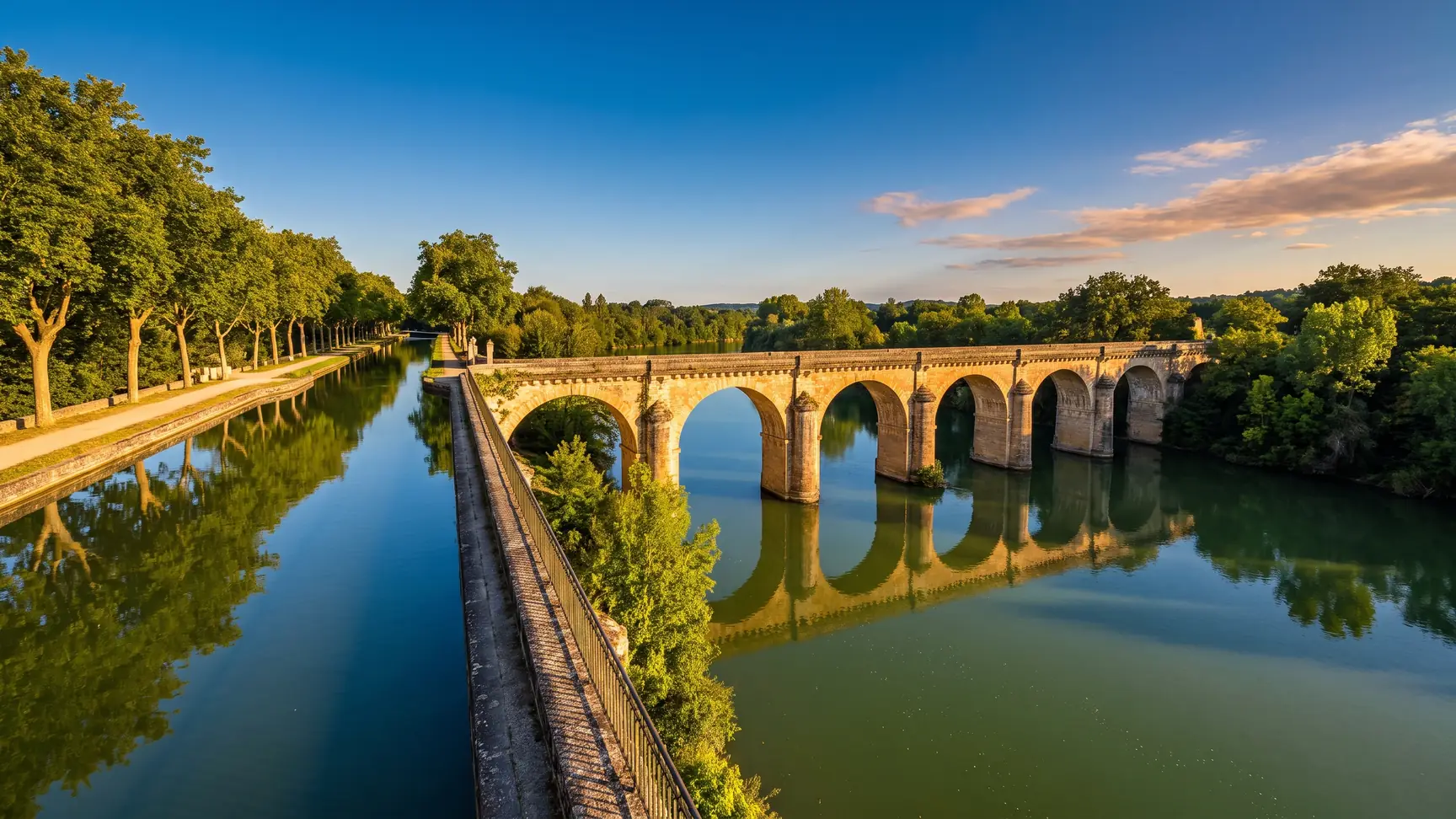 Pont-canal du Cacor portant le canal latéral au-dessus du Tarn