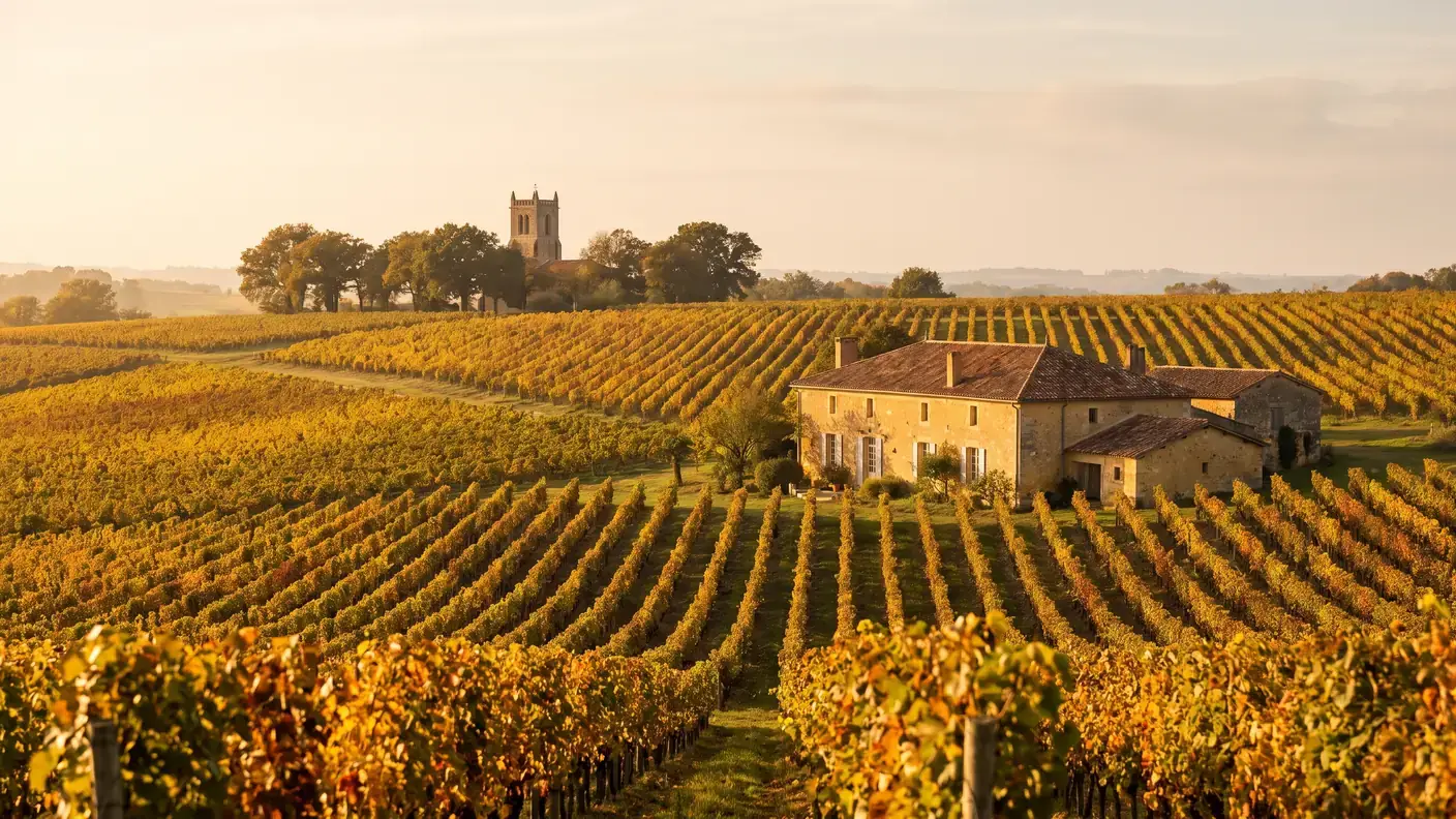 Rangs de vigne en automne dans le vignoble d'Armagnac près de Montréal-du-Gers