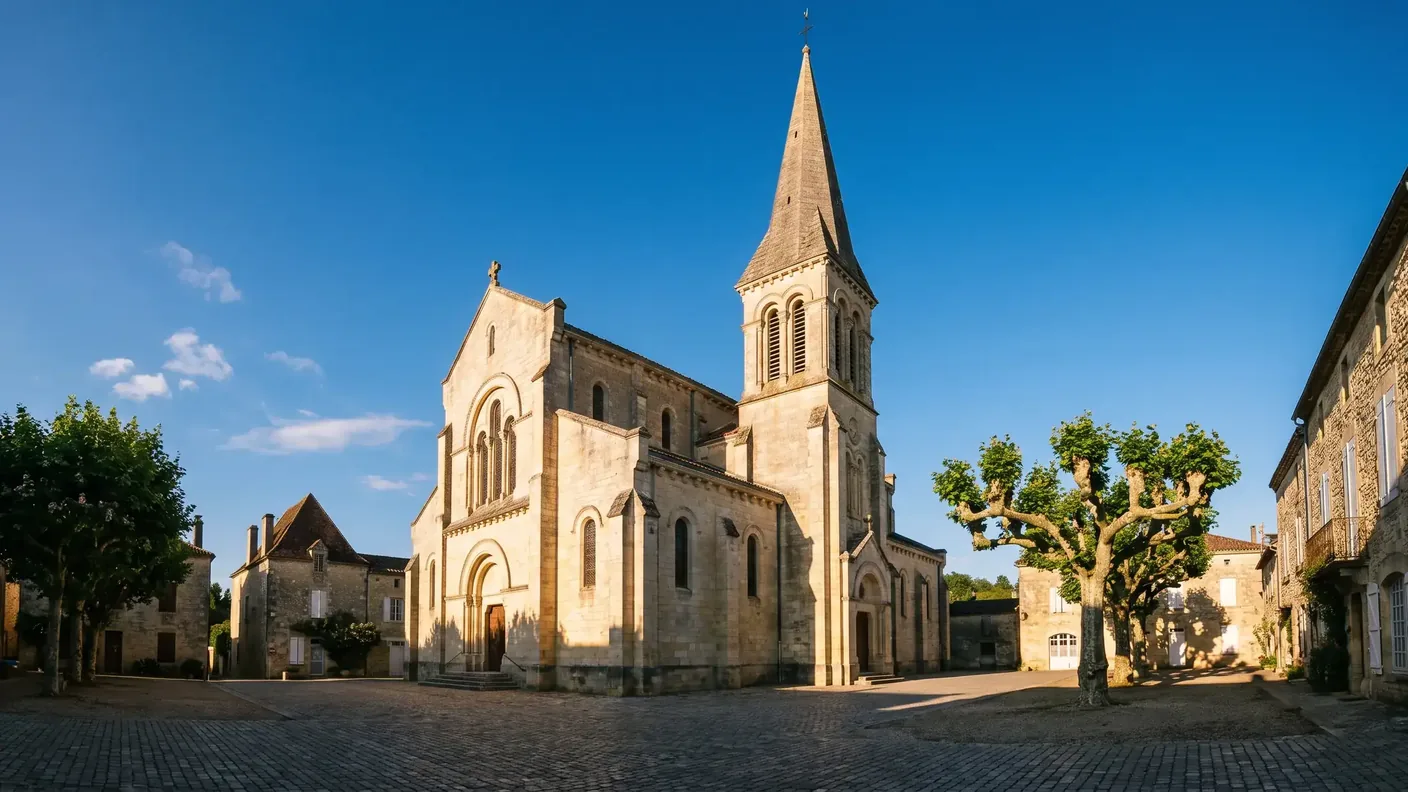 Église néo-romane Saint-Georges et son clocher-porche à Mussidan