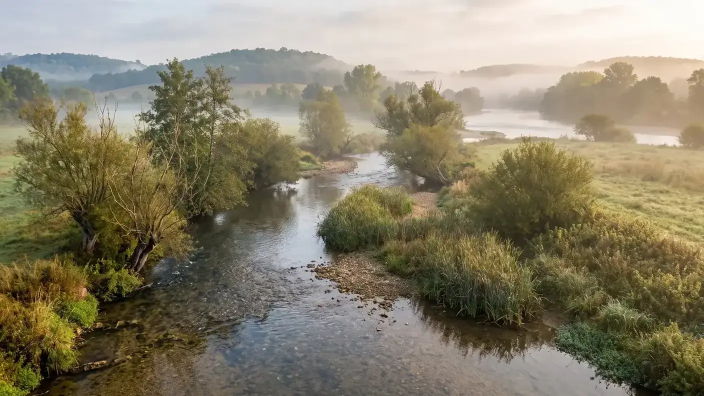 La Crempse bordée de saules et de prairies près de Mussidan