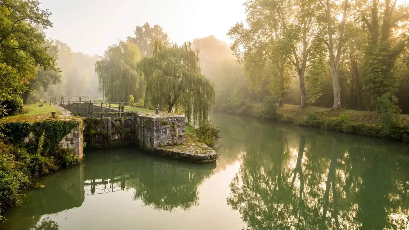 La Baïse à Nérac, rivière verte au cœur du pays d'Albret (Lot-et-Garonne) — destination du transfert privé Bordeaux → Nérac