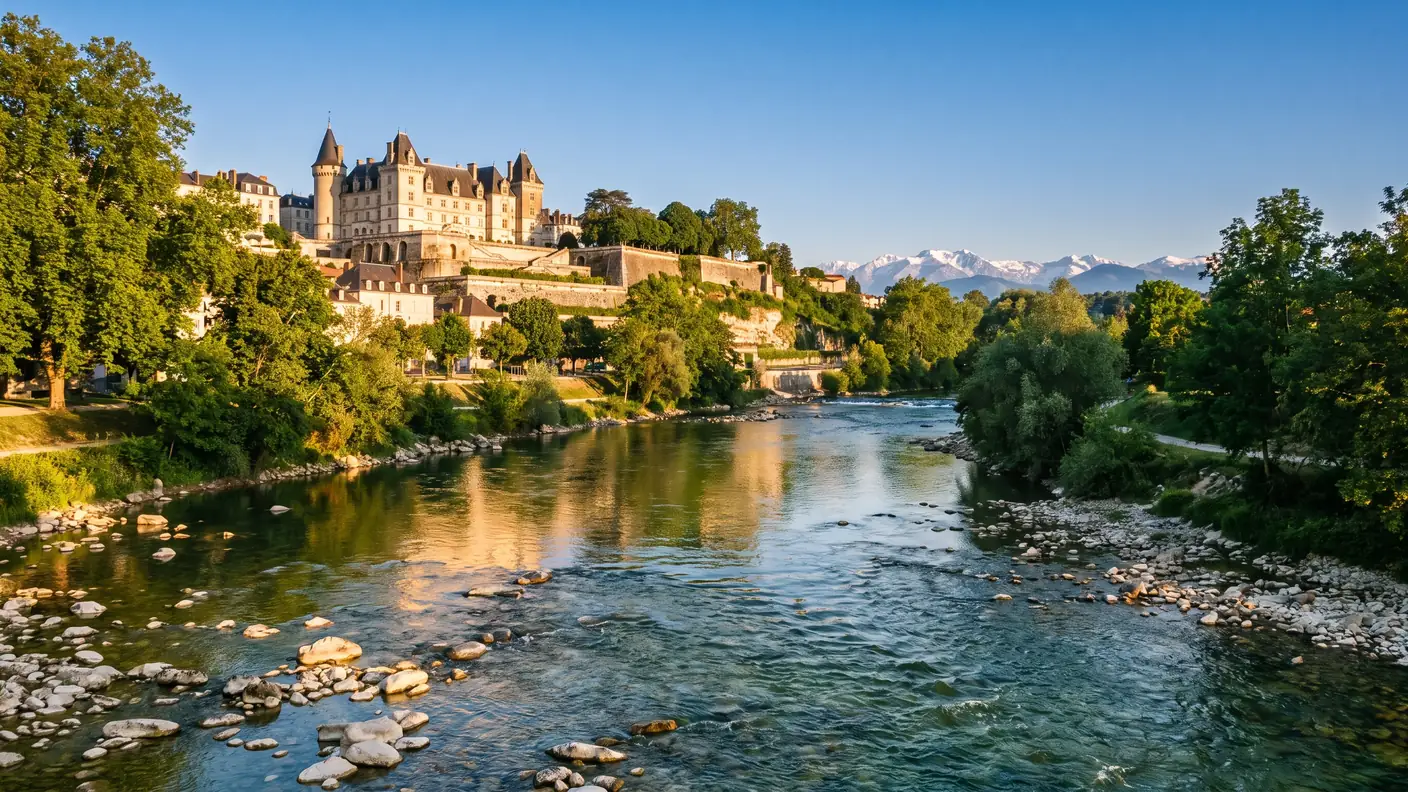 Gave de Pau au pied de la ville et du château