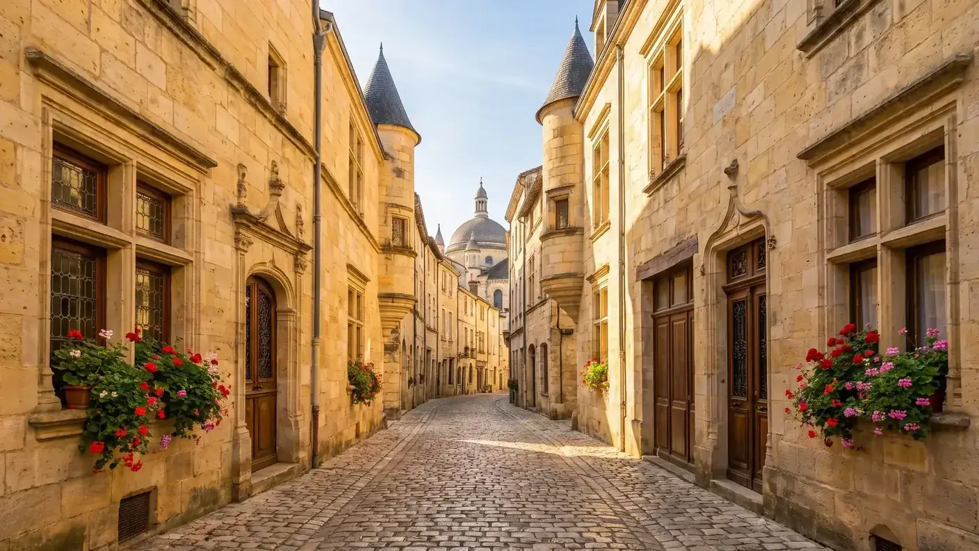 Ruelle Renaissance de Périgueux avec Saint-Front à l'arrière-plan