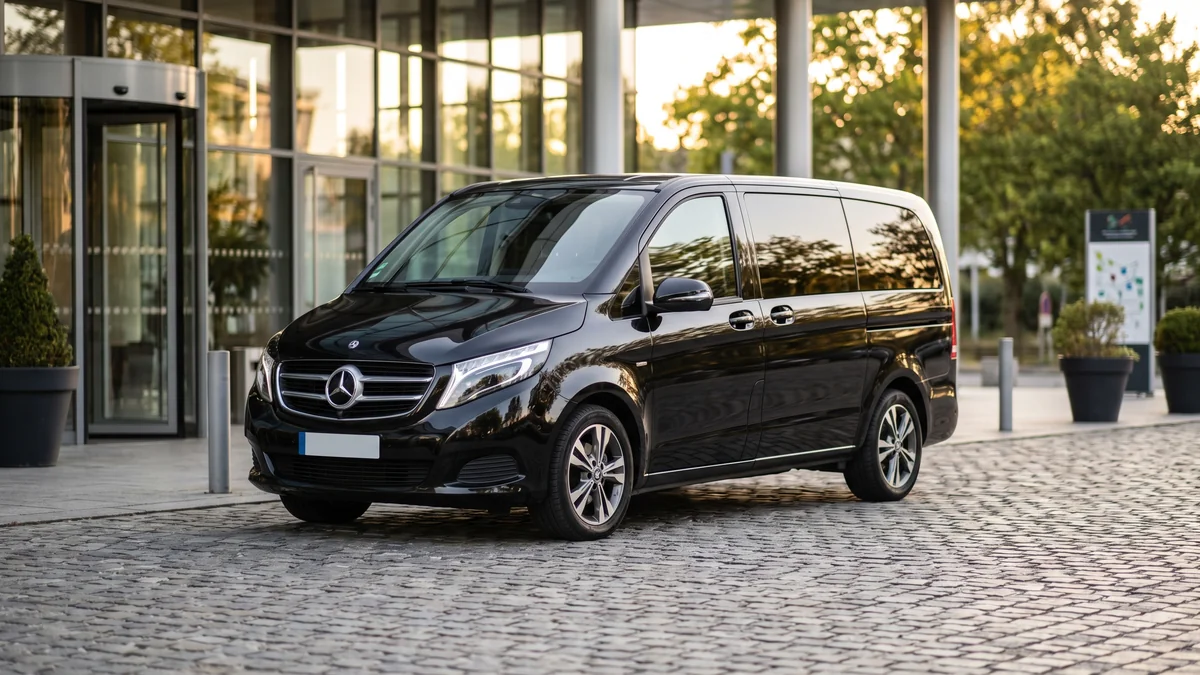 Van avec chauffeur devant un palais des congrès à Bordeaux pour un séminaire