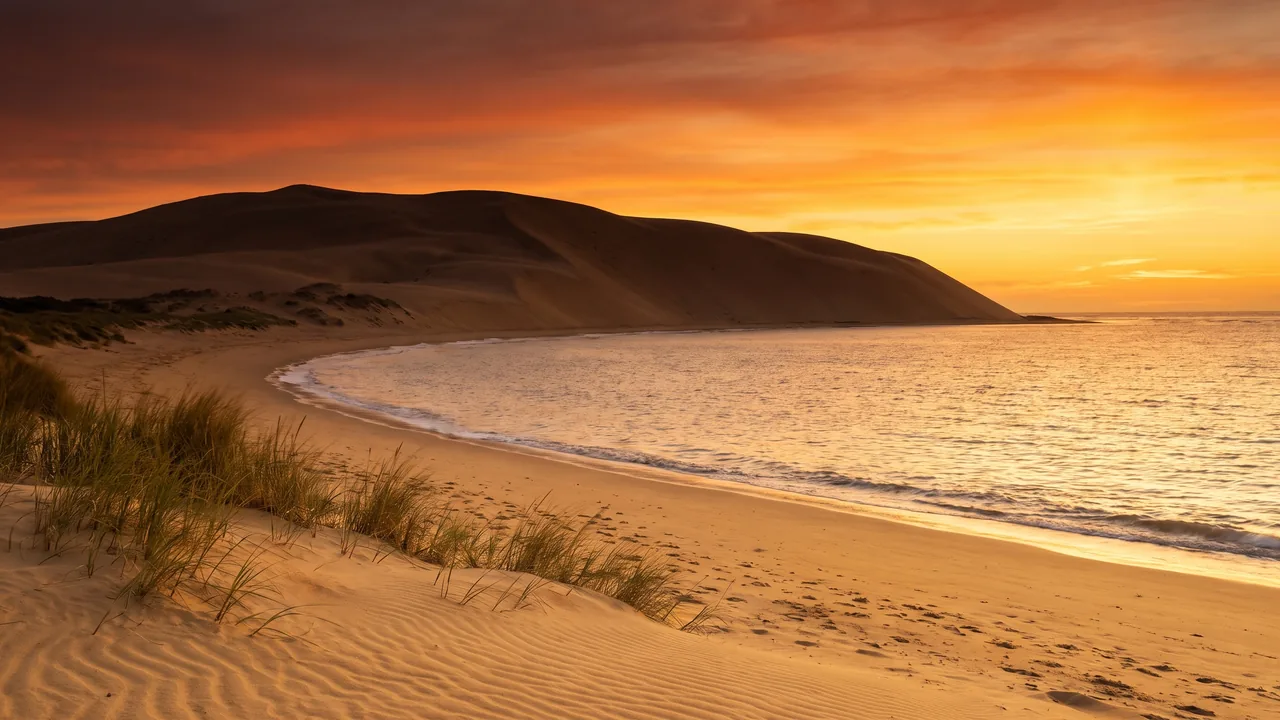 Coucher de soleil sur la Dune du Pilat et l'océan depuis la plage du Pyla