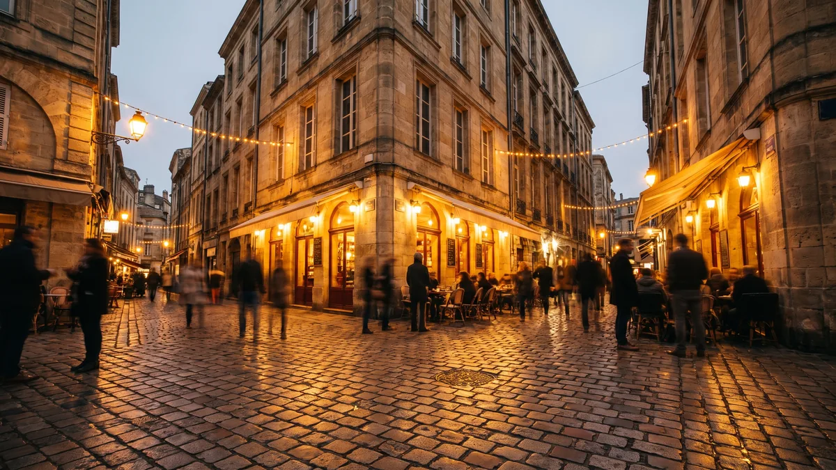 Place Saint-Pierre animée de nuit avec ses bars et terrasses dans le vieux Bordeaux