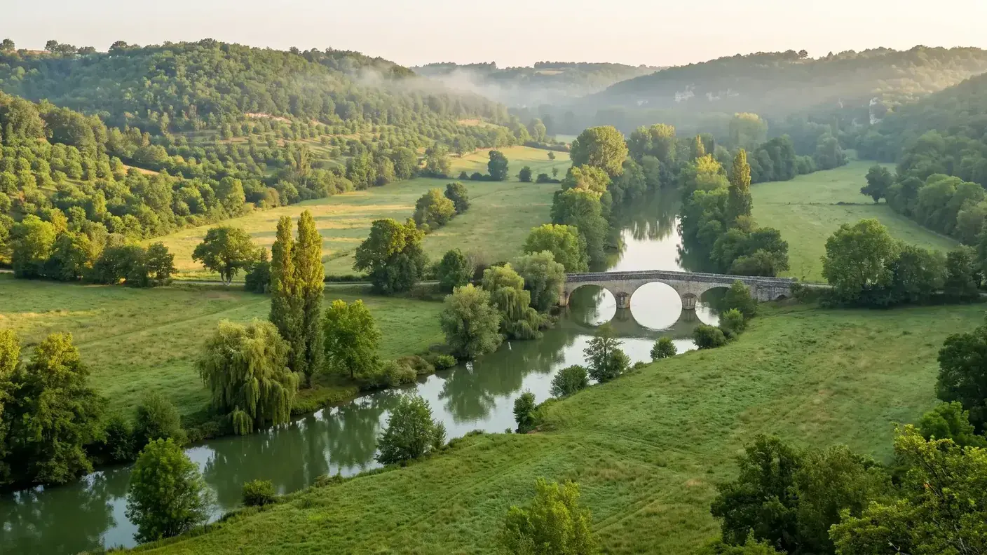 Vallée de la Dronne bordée de prairies près de Ribérac
