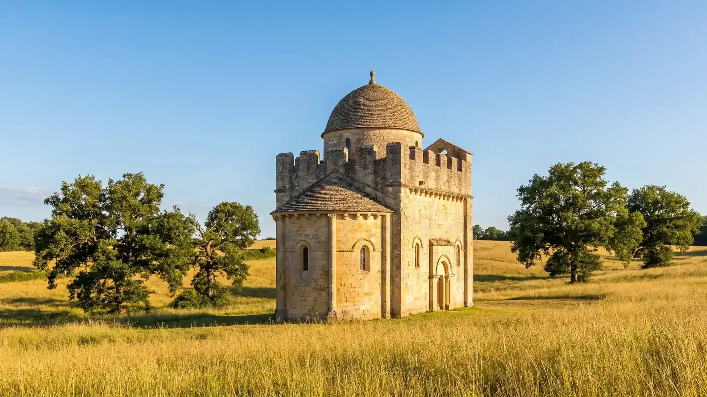 Église romane à coupole dans la campagne du Ribéracois