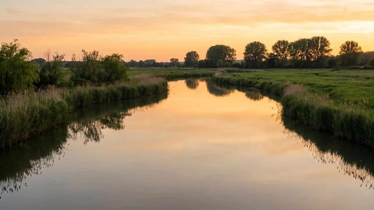 La Charente serpentant dans les marais verdoyants près de Rochefort, eau calme, roselières et rives boisées