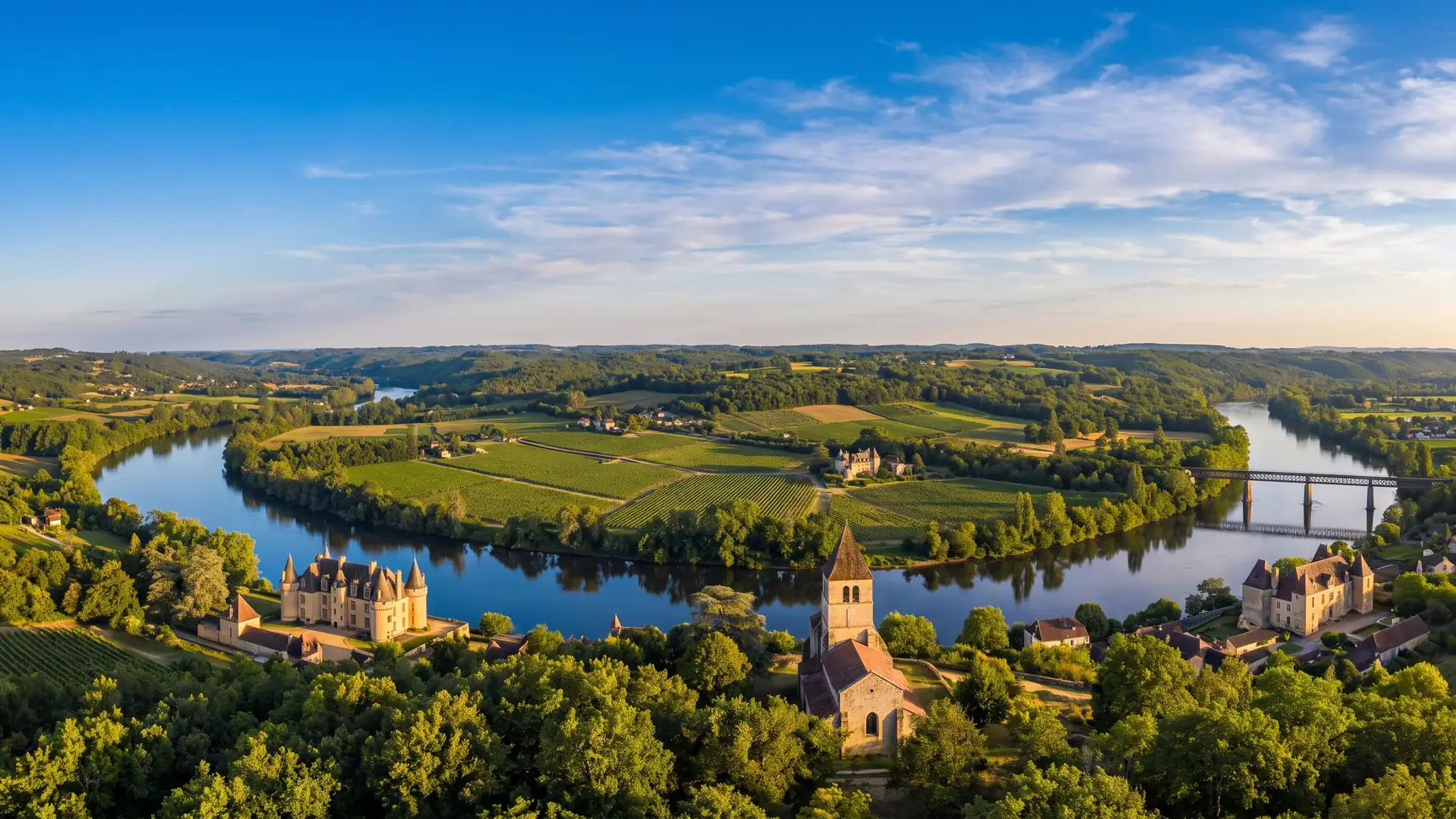 Panorama sur la Dordogne, ses vignes et le pont de Cubzac