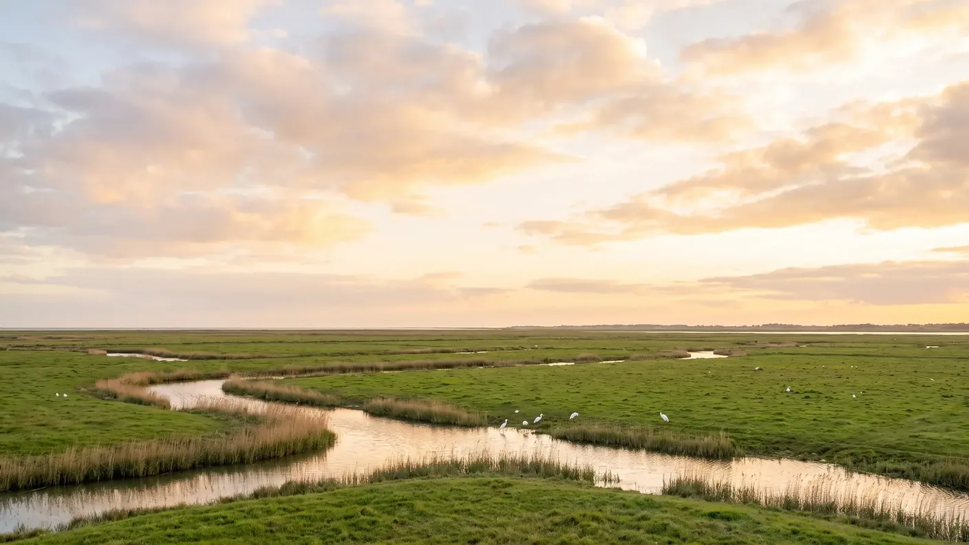 Des prairies humides et des marais estuariens au bord de l'estuaire de la Gironde en Charente-Maritime, chenaux, roseaux