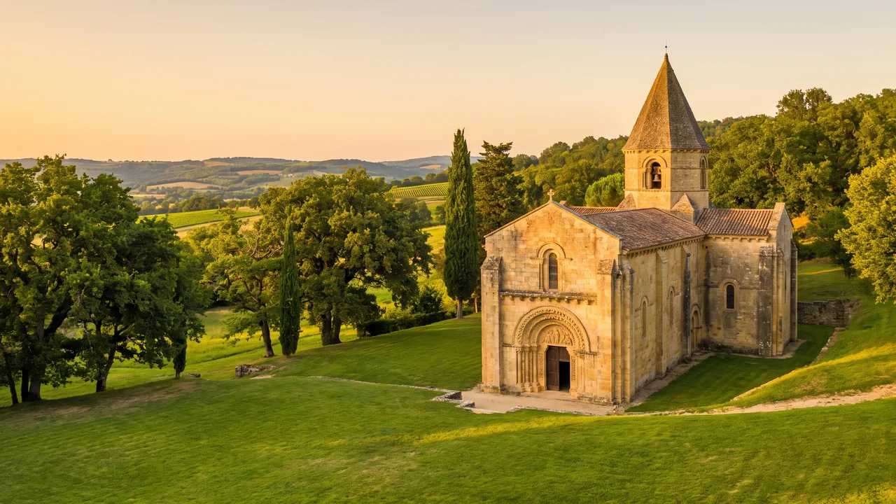 L'abbatiale romane de l'Abbaye aux Dames de Saintes, pierre dorée, portail sculpté et clocher