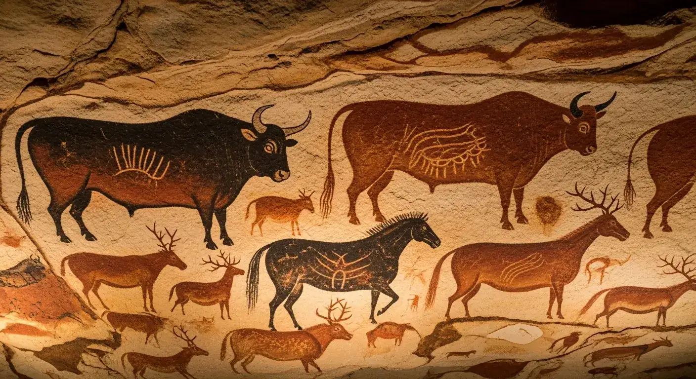 Peintures rupestres préhistoriques de style Lascaux, art pariétal paléolithique de la vallée de la Vézère