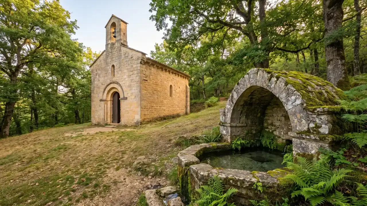 Illustration de la chapelle et de la fontaine de Montguyard