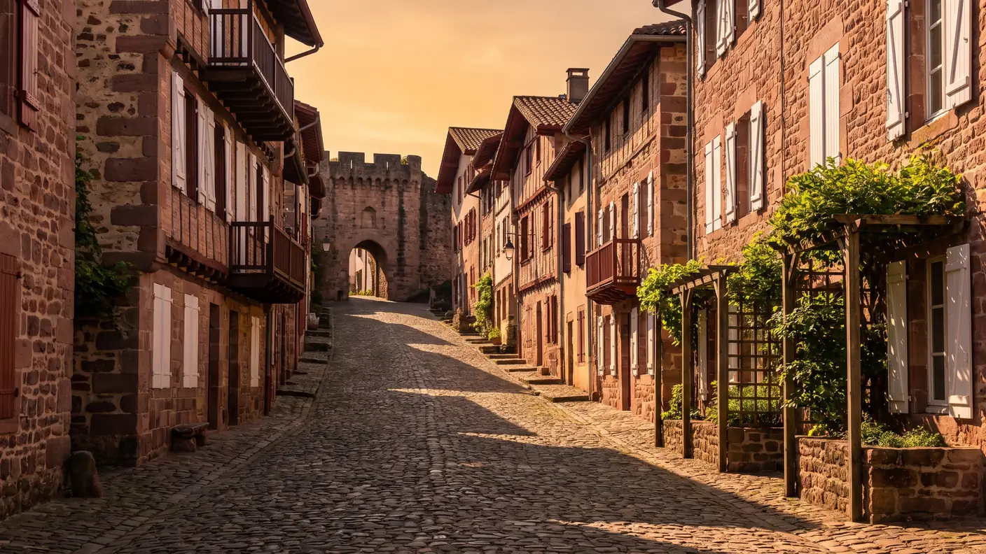 Rue de la Citadelle et maisons de grès rose à Saint-Jean-Pied-de-Port
