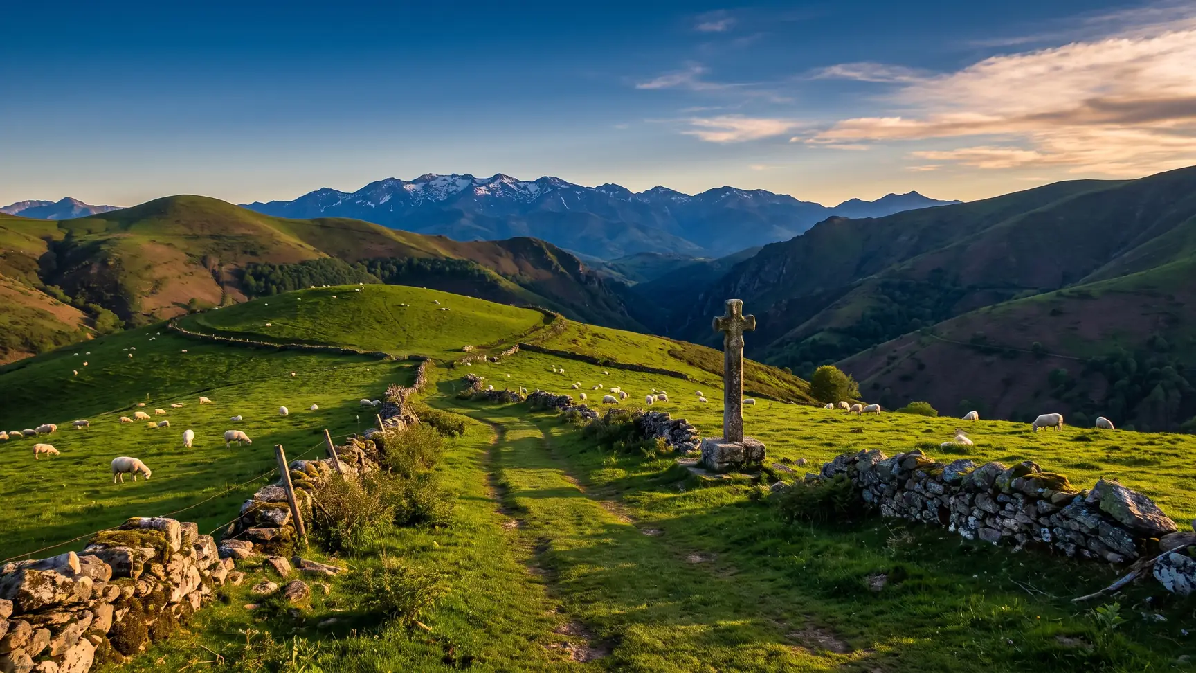 Chemin de Compostelle dans les Pyrénées au-dessus de Saint-Jean-Pied-de-Port