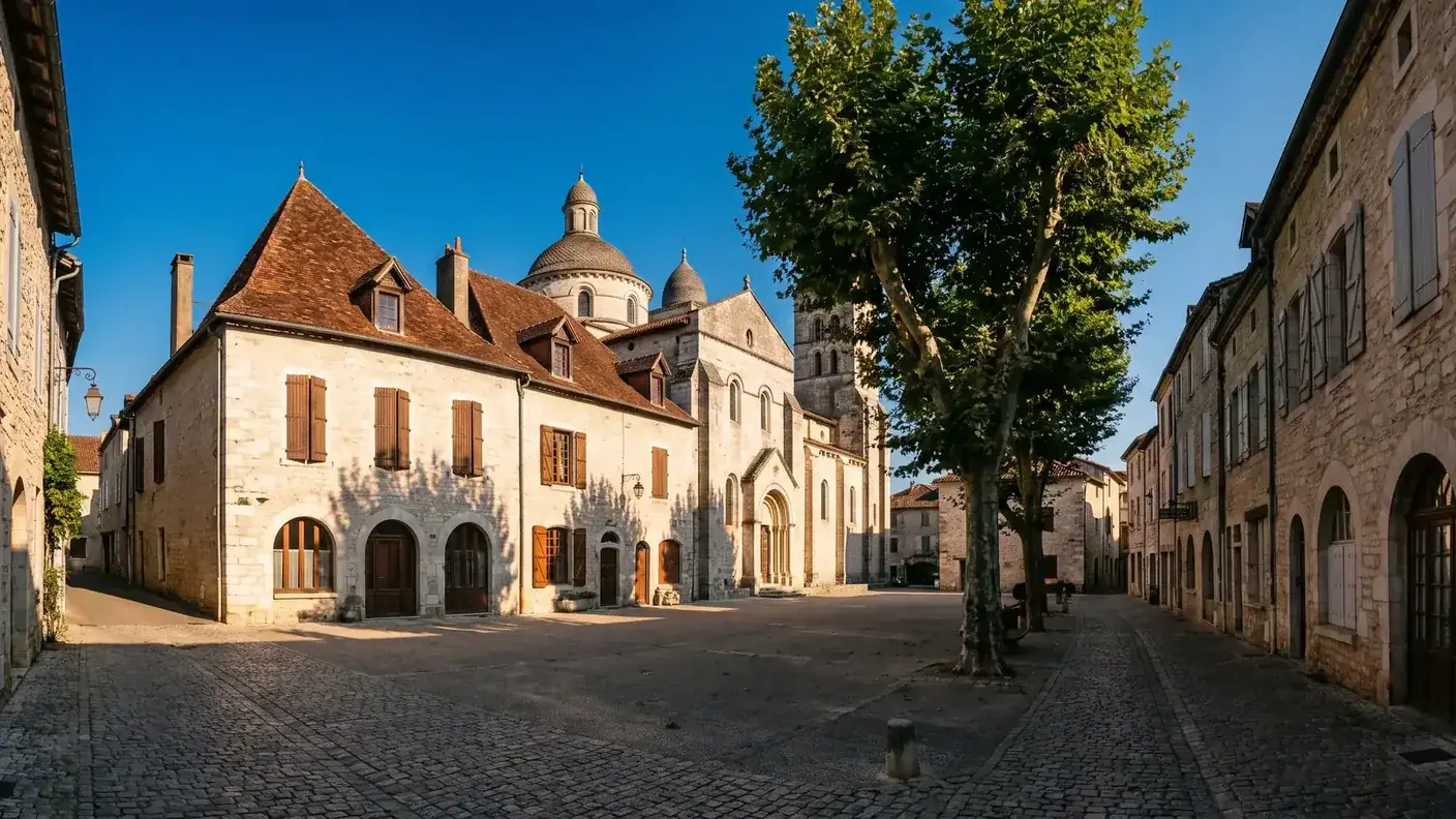 Place de l'Abbaye et maisons anciennes de Souillac
