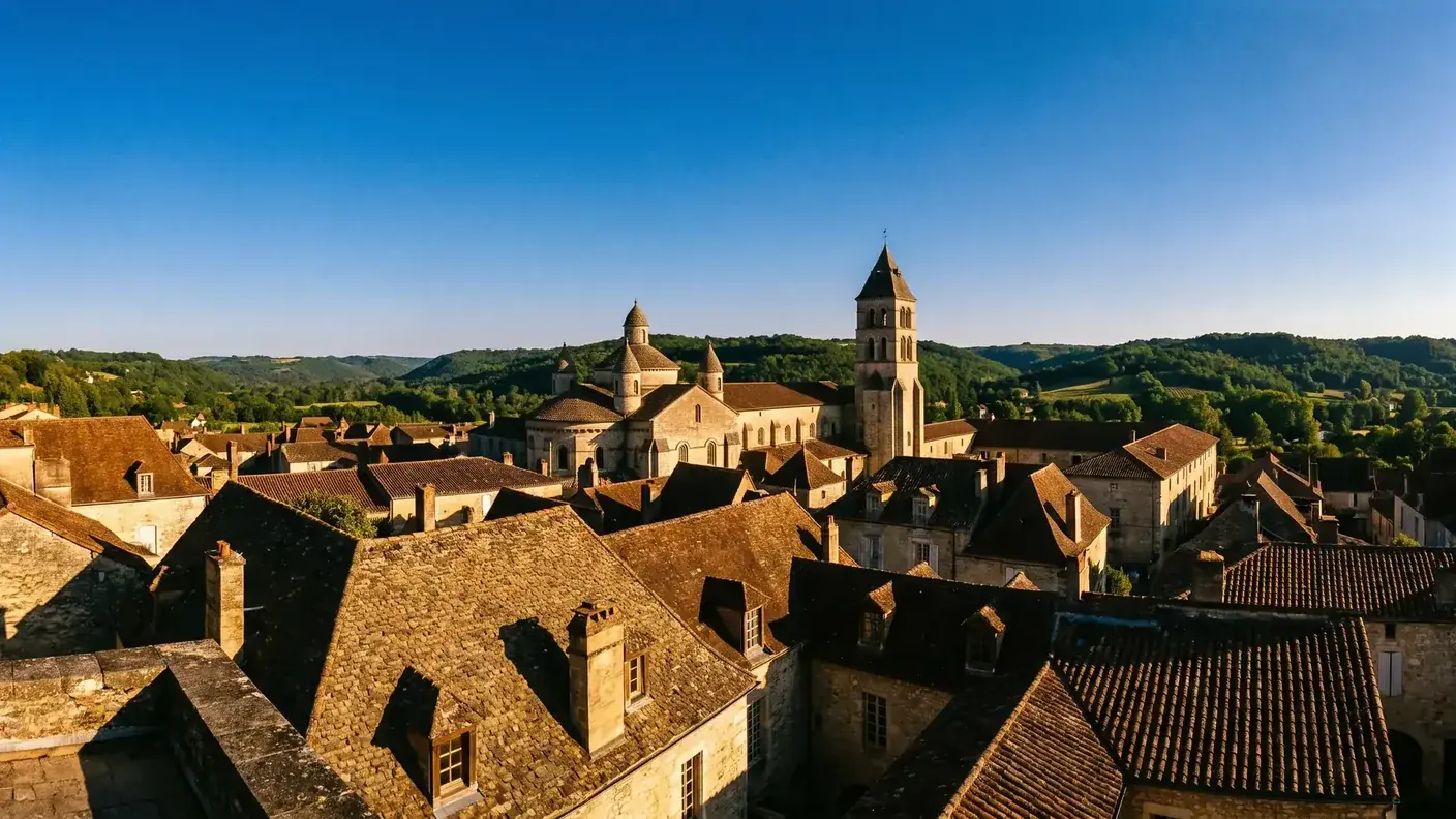 Toits de Souillac dominés par les coupoles de l'abbatiale
