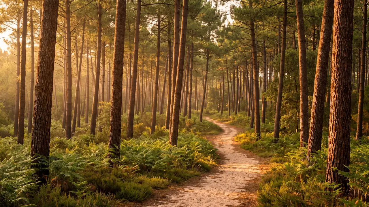 Forêt de pins maritimes du Médoc près de Soulac-sur-Mer, troncs élancés