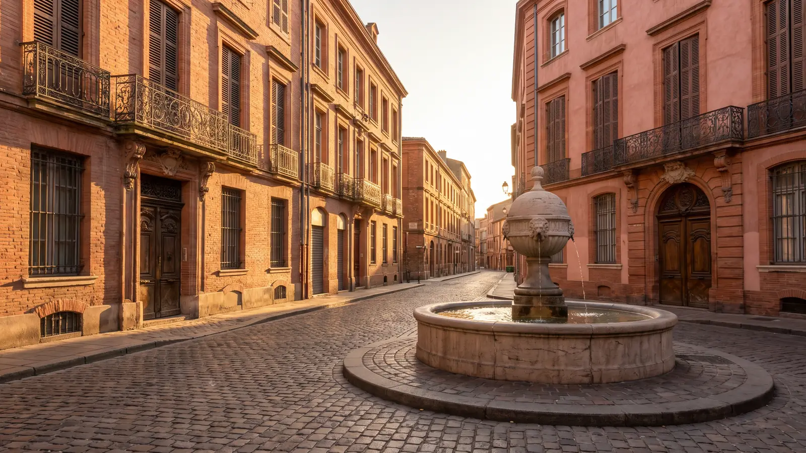 Rue historique de Toulouse bordée de façades en brique rose