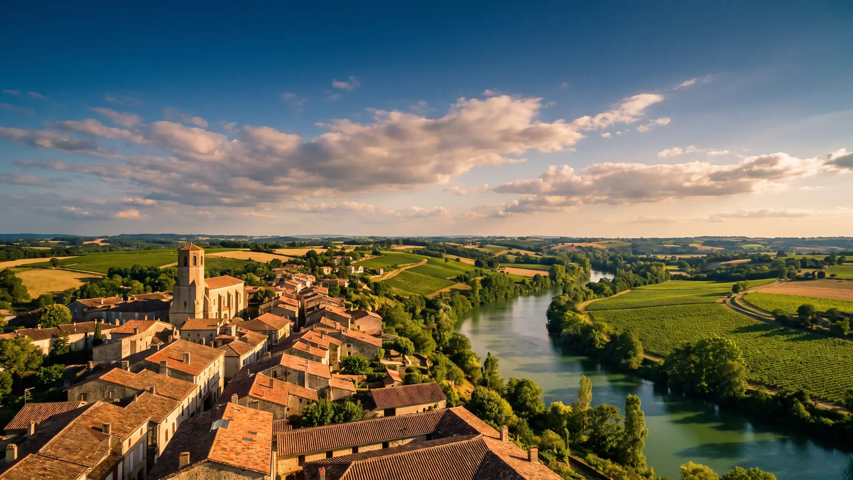 Panorama sur Valence-sur-Baïse, ses remparts et la Ténarèze