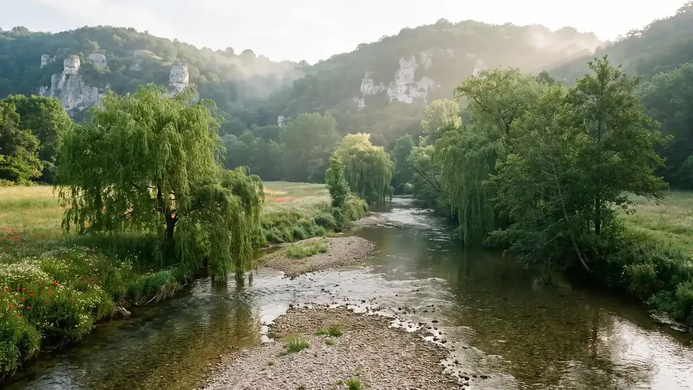 La Belle à Vieux-Mareuil, saules et affleurements calcaires