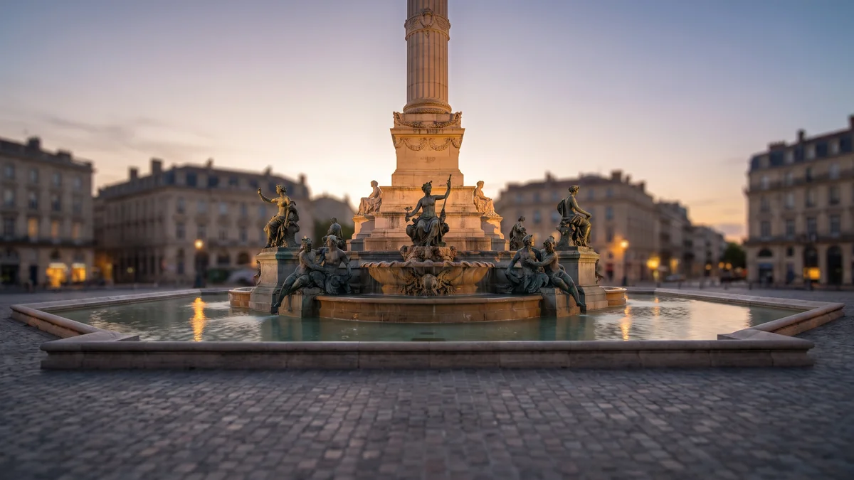 Berline VTC devant la place des Quinconces à Bordeaux, point de départ d'un trajet longue distance