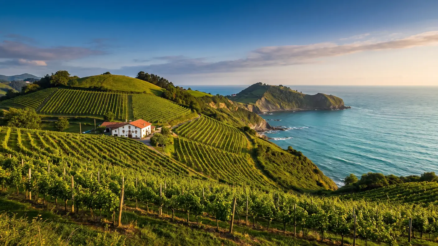 Vignes de txakoli sur les collines côtières près de Getaria