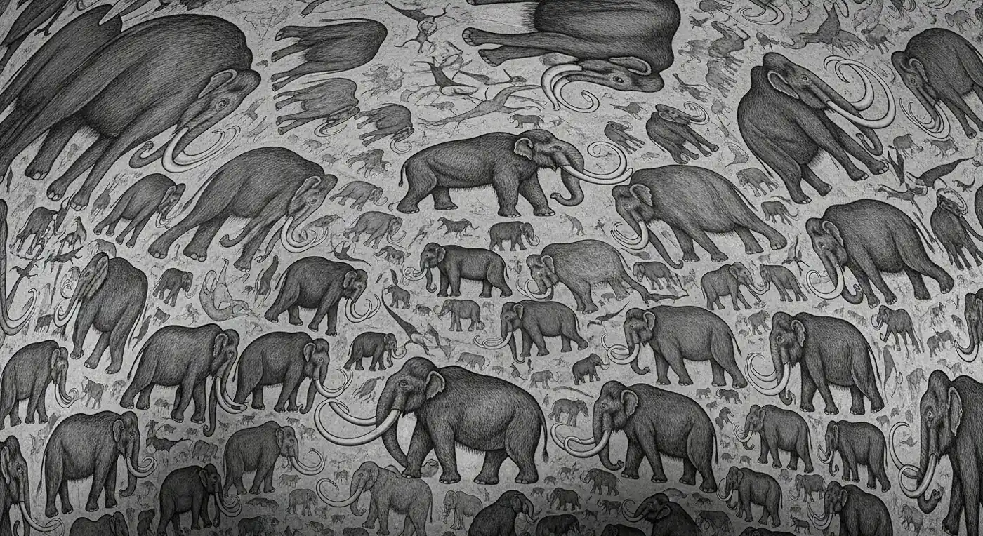 Mammouths du Grand Plafond de Rouffignac, dessins au trait noir au manganèse, grotte aux mammouths